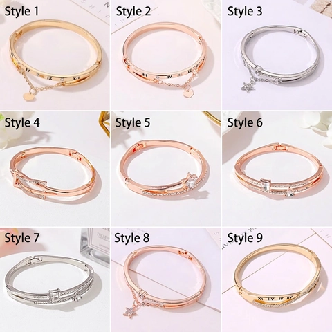 Bracciale In Lega Di Moda Con Cristallo Numeri Romani Cuore Stella Pendenti Elegante Braccialetto Per Donne Ragazze Regalo