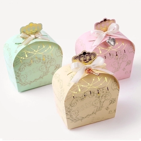 Scatola Regalo In Carta Forma Corona Bronzatura Stile Europeo Confezione Caramelle Matrimonio Con Nastro Ciondolo