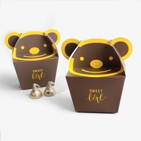 Cartoon Beer Papieren Cadeaubon Vouwbare Snoep Koekjes Verpakking Met Handvat Voor Valentijnsdag Bruiloft Feest Ontwerp