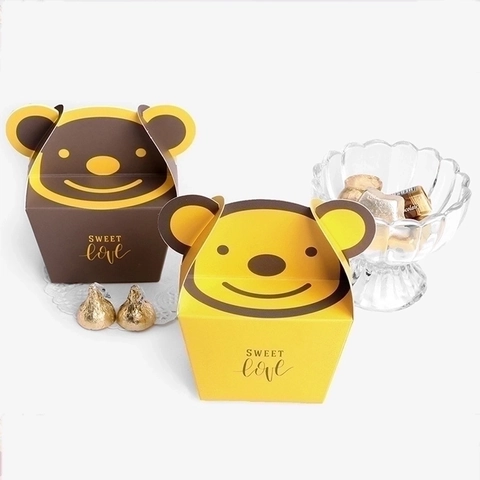 Cartoon Beer Papieren Cadeaubon Vouwbare Snoep Koekjes Verpakking Met Handvat Voor Valentijnsdag Bruiloft Feest Ontwerp