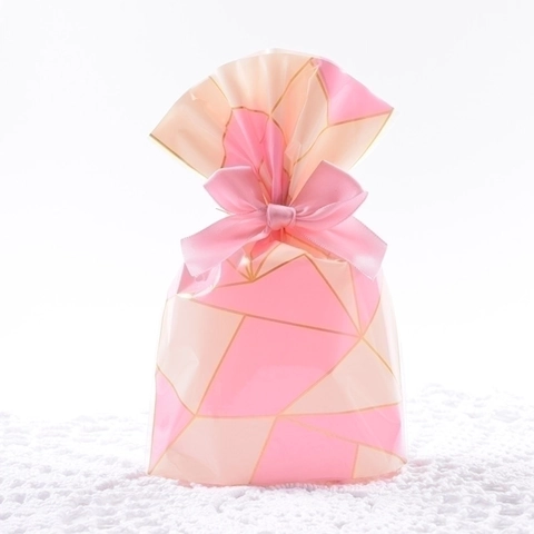 Sacs D'emballage En Plastique Rose Géométrique Ligne Or Sacs Cadeaux Pour Bonbons Biscuits Collations Stockage Alimentaire Style Coréen Ins