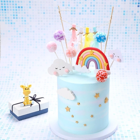 Rainbow Cake Toppers Polymer Clay Cloud Star Yarn Ball Birthday Party Decoration Cute Handmade Dessert Ornaments