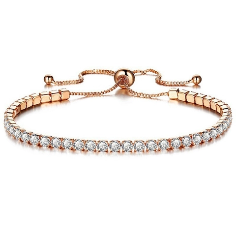 Minimalist Tennis Bracelet Cubic Zirconia Copper Adjustable Pull Chain Bolo Style Elegant Jewelry For Women