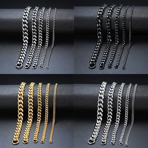 Cuban Link Chain Bracelet Gold Plated Stainless Steel Hip Hop Classic Fashion Jewelry Accessory For Men Unisex