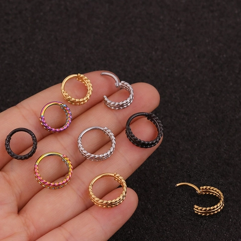 Pendiente Cartílago Aro Acero Inoxidable Diseño Cuerda Trenzada Joyería Piercing Helix Septum Nariz Unisex