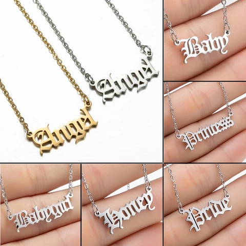 Collar Con Colgante De Letras Góticas Acero Inoxidable Old English Angel Babygirl Princess Retro Hip Hop Joyería Para Mujer