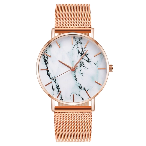Orologio Al Quarzo Da Uomo Quadrante Minimalista Con Motivo Marmo Cinturino In Maglia Di Acciaio Inossidabile Moda Business