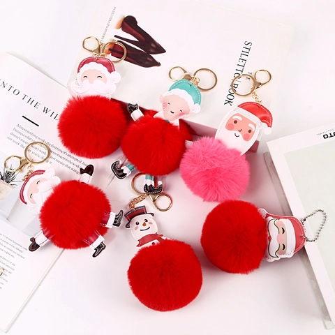 Llavero de Navidad Papá Noel Pompon Piel Sintética Lindo Colgante Bolso Dibujos Animados Cuero Sintético Metal Llavero Decoración Regalo
