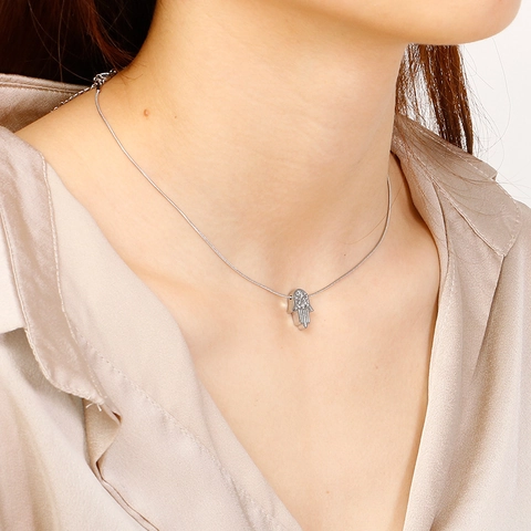 Set Di Gioielli In Acciaio Inossidabile Collana E Orecchini Albero Di Natale Mano Di Hamsa Moda Per Donne