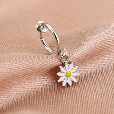 Daisy Bloem Oorbellen Zonder Gaatjes Roestvrij Staal Emaille Florale Mode Sieraden Voor Dames