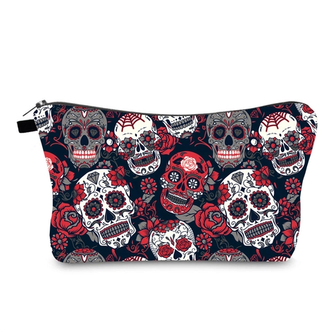 Waterproof Polyester Cosmetic Bag Sugar Skull Rose Digital Print Travel Toiletry Makeup Pouch Organizer For Women