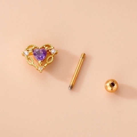Zirkonia Hol Hart Oorkraakbeen Studs Met Schroefsluiting Roestvrij Staal Koper Piercing Sieraden Voor Dames