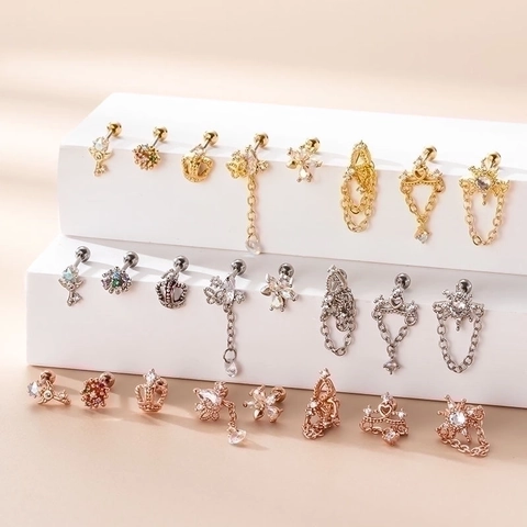 Pendientes De Cartílago Acero Inoxidable Mariposa Cadena Con Borlas Micro Pavé Zirconia Joyería Piercing Hélix De Rosca