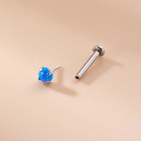 Stainless Steel Labret Lip Ring With Australian Opal Inlaid Flat Back Internal Threading Piercing Jewelry