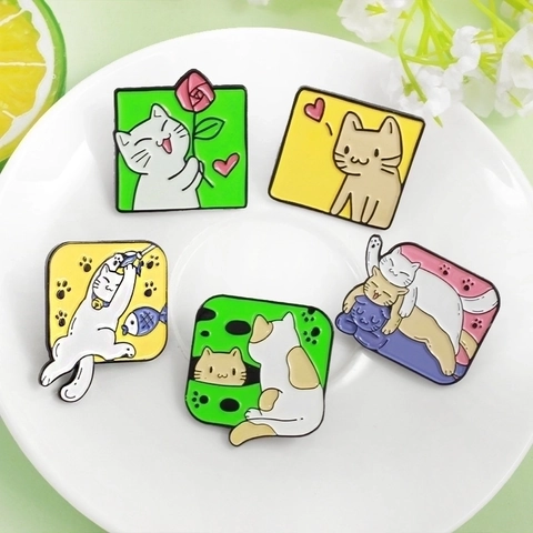 Cute Cartoon Cat Enamel Brooch Pins Alloy Animal Badges For Backpack Clothing Decor Multi Style Gift Novelty Jewelry