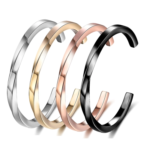 Gedrehtes Mobius Manschettenarmband Edelstahl 18K Vergoldet Offener Armreif Minimalistischer Modeschmuck Für Frauen