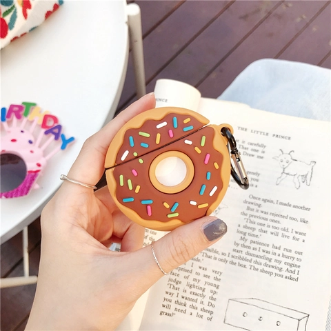 Custodia Per Auricolari Senza Fili Marrone A Forma Di Ciambella In Silicone Con Gancio Stile Dolce