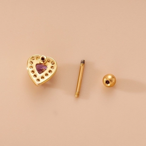 Pendientes De Cartílago Zirconia Púrpura Corazón Mariposa Varilla Acero Inoxidable Joyería Perforación Moda Mujer Cierre Rosca