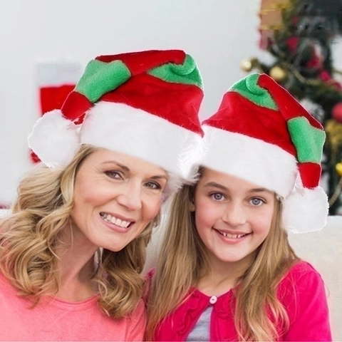 Christmas Hat Plush Soft Long Fur Striped Color Block Holiday Party Decoration For Adult And Kids