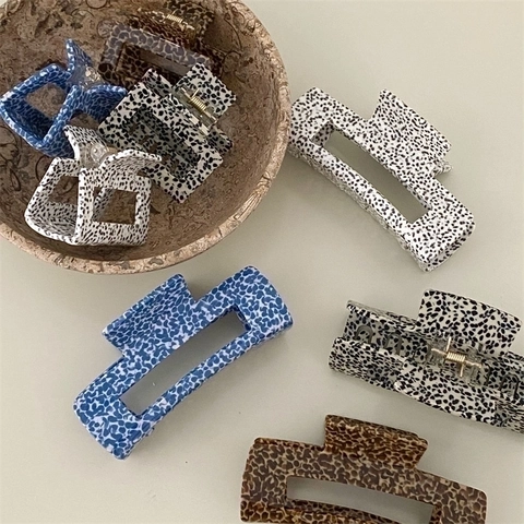 Acetate Hair Claw Clip Hollow Geometric Square Rectangular Leopard Print Polka Dot Terrazzo Hairpin For Women