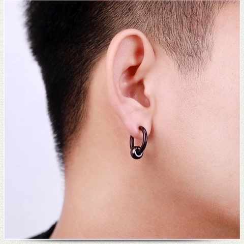 Orecchini a Cerchio Minimalisti in Acciaio Inossidabile Con Perlina Mobile per Uomo Donna Colore Nero Argento Punk Clip Gioielli