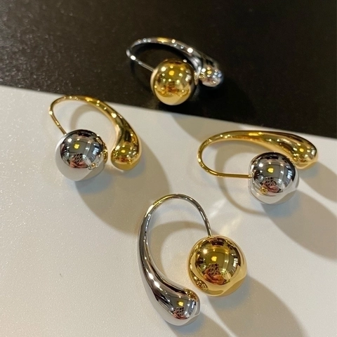 Boucles D'Oreilles Goutte D'Eau Boule Cuivre Ton Or Argent Rétro Français Pour Femmes Bijoux Géométriques Fluides