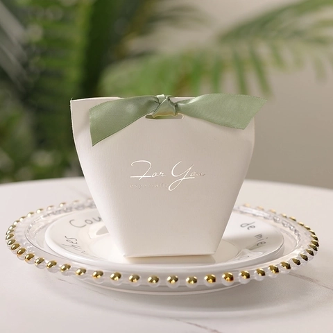 Contenedor De Regalo Para Bodas De Cartón Porta Dulces Con Cintas Para Fiesta Diseño De Tulipanes Con Pan De Oro Elegante