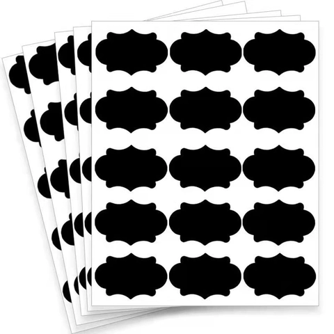Waterproof PVC Chalkboard Labels Stickers For Kitchen Spice Jars Storage Organization Removable Reusable Black Ornate Shapes