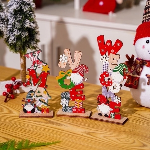 Ornamenti Insegne Lettere In Legno Di Natale Gnomo Senza Volto Alfabeto Verticale Dipinto Decorazione Scrivania Stile Nordico