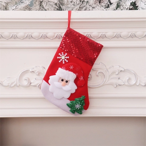 Calcetines De Navidad Con Lentejuelas Dibujos Animados 3D Papá Noel Muñeco De Nieve Reno Oso Bolsas De Regalo Colgantes Decoraciones Navideñas Fieltro