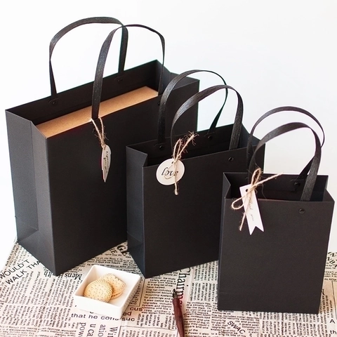 Sacchetti Regalo Neri Minimalisti Cartone Rivetto Rinforzato Manico Carta Per Compleanno Festa Affari Abbigliamento