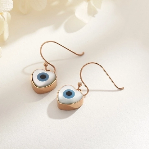 Pendientes Colgantes De Ojo Turco Con Forma De Corazón Acero Inoxidable Concha Esmalte Joyería Amuleto De Protección Para Mujer