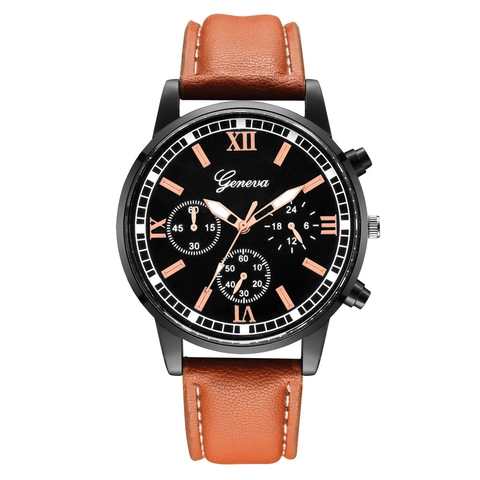 Men Quartz Watch PU Leather Strap Alloy Case Business Style Ultra Thin Roman Numerals Decorative Dials
