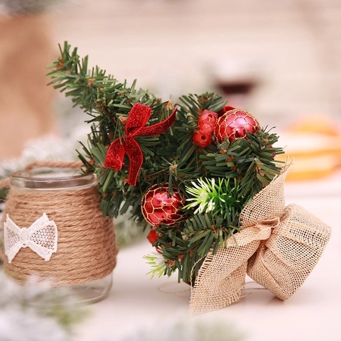 Mini Sapin De Noël Artificiel Ornements PVC Plastique Tissu Base En Toile De Jute Décoration De Table Festive Maison Vacances
