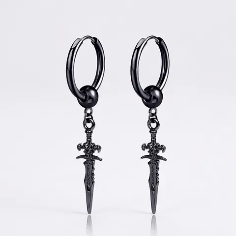 Pendientes De Aro Con Colgante De Espada Daga Gothic Punk Acero De Titanio Joyería Hip Hop Para Hombre Mujer