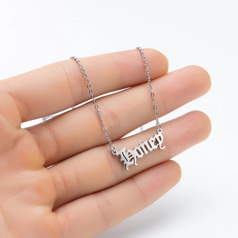 Collar Con Colgante De Letras Góticas Acero Inoxidable Old English Angel Babygirl Princess Retro Hip Hop Joyería Para Mujer