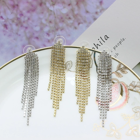 Full Rhinestone Lange Quasten Ohrringe Mit 925er Sterling Silber Ohrstecker Funkelnde Wasserfall Fransen Schmuck Für Damen