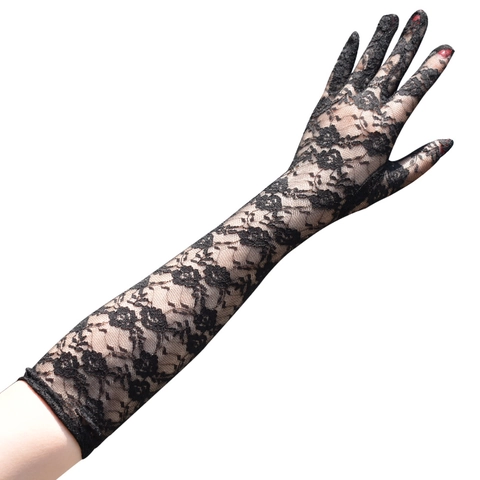 Gants Longs En Dentelle Élégant Jacquard Floral Respirant Protection Solaire Mariage Soirée Style Rétro Femmes Doigts Complets
