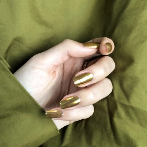 Faux Ongles Mirror Gold Press On Nails Mi Long Carré Rond Métallique Chrome Ongles Artificiels Imperméables Manucure Amovible