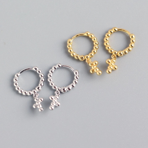 925 Sterling Silber Kreuz Creolen Für Damen Perlen Huggie Dangle Drop Religiöser Punk Cooler Schmuck