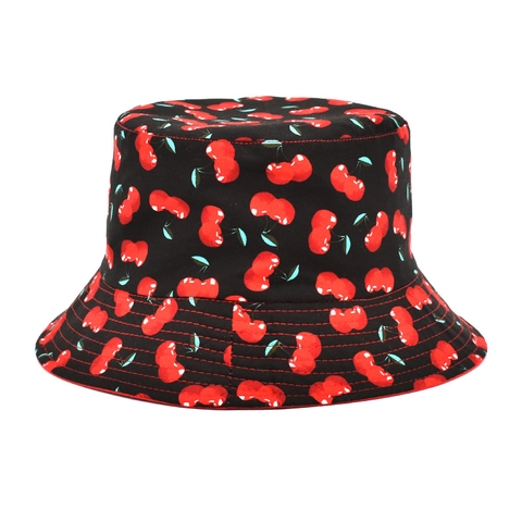 Cappello Da Pescatore In Cotone Reversibile Con Stampa Di Ciliegie Protezione Solare Tesa Larga Estivo Per Donna E Uomo