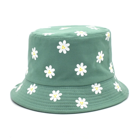 Cappello Alla Pescatora Donna Stampa Margherita Cotone Protezione Solare Tesa Larga Reversibile Moda All'Aperto