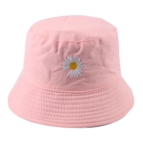 Reversible Daisy Bucket Hat Cotton Polyester Floral Embroidery Sun Protection Japanese Style Outdoor Casual Unisex