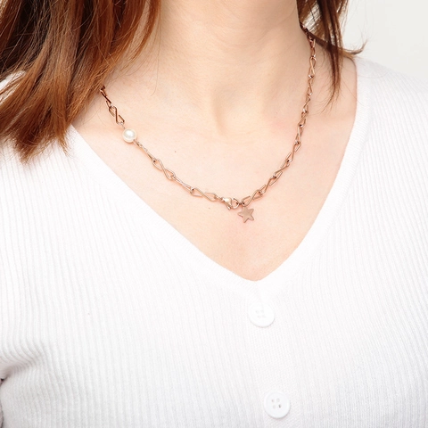Collana In Acciaio Inossidabile Con Perla Artificial Sintetica E Ciondolo A Stella Catena A Maglie Geometriche Per Donne Gioielli Minimalisti