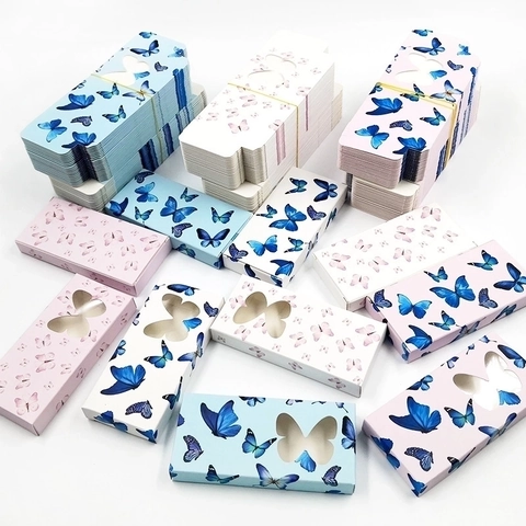 Empty Eyelash Packaging Box Butterfly Pattern Cardboard Case With Transparent Window For False Lashes Storage