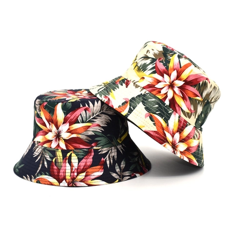 Cappello Da Pescatore Reversibile Cotone Stampa Floreale Ibisco Tropicale Cappello Da Sole Spiaggia Estate Traspirante