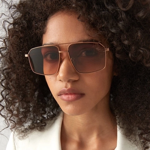 Vintage Large Square Sunglasses Metal Frame Double Bridge UV Protection Fashion Aviator Eyewear For Men Women