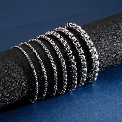 Minimalist Stainless Steel Box Chain Bracelet Polished Square Link Jewelry With Lobster Clasp For Men Women Unisex