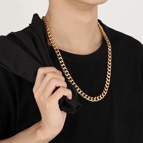 Collar De Cadena Cubana De Acero Inoxidable Con Cierre De Caja Cuadrado De Pedrería Joyería Streetwear Hip Hop Para Hombre