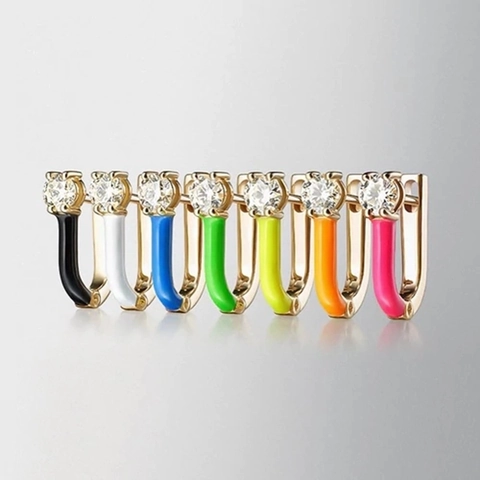 Moderne U-Förmige Emaille-Ohrringe Für Damen Mit Strass Einlage Geometrische Tropföl Kupfer Ohrringe Mit 925 Sterlingsilber Ohrstecker-Stift